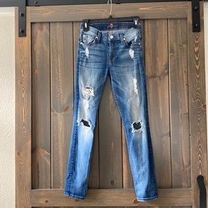 7 for all Mankind distressed skinny ankle jeans size 25.
